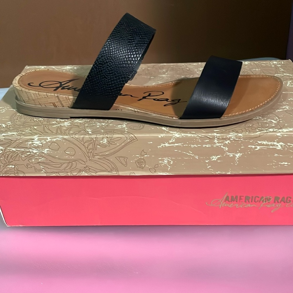 Women’s American Rag black slide in sandals. Size 7. Slightly worn.